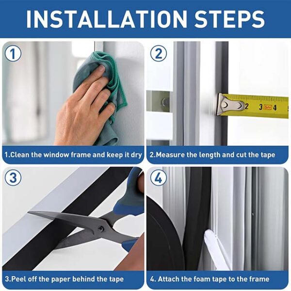 Premium High-Density Self-Adhesive Weather Stripping Foam Tape – Durable Insulation & Rubber Seal Strip, 1 Roll