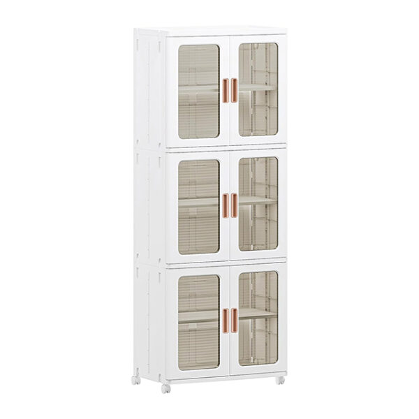Stackable Storage Bins with Lids – 3-Tier Foldable Plastic Organizer with Double Doors & Wheels | Collapsible Storage Boxes for Home & Office