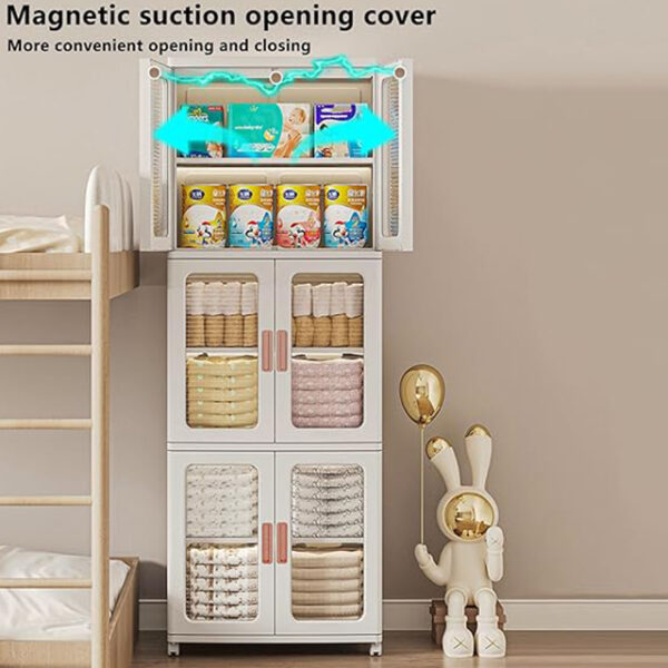 Stackable Storage Bins with Lids – 3-Tier Foldable Plastic Organizer with Double Doors & Wheels | Collapsible Storage Boxes for Home & Office