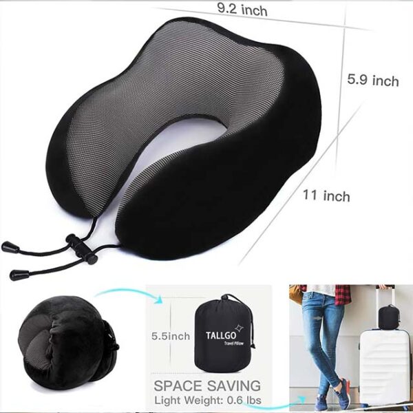 TALLGO Premium Memory Foam Travel Pillow – Ergonomic Neck & Head Support for Restful Airplane, Car & Home Sleep Relief