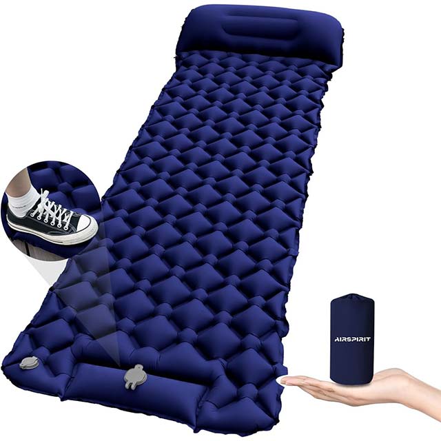 Ultralight Inflatable Sleeping Pad with Built-In Foot Pump & Pillow – Fast-Inflating, Durable & Moisture-Proof Air Mattress for Camping, Backpacking, Hiking, Travel & Tents