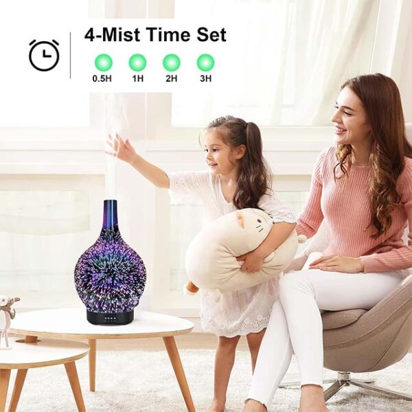 Ultrasonic Essential Oil Diffuser Glass – Electric Aromatherapy Cool Mist Diffuser with 3D Firework Light, Whisper Quiet & Auto Shut-Off for Home, Office, SPA & Yoga