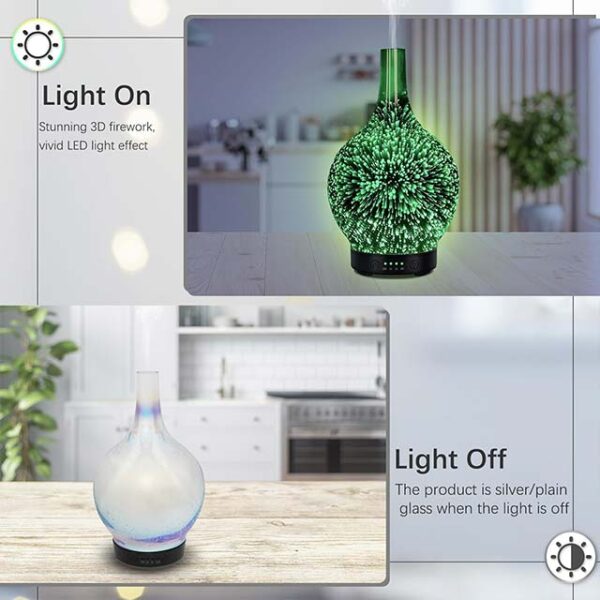 Ultrasonic Essential Oil Diffuser Glass – Electric Aromatherapy Cool Mist Diffuser with 3D Firework Light, Whisper Quiet & Auto Shut-Off for Home, Office, SPA & Yoga