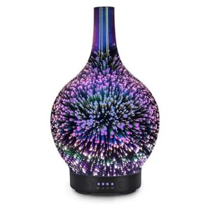 Ultrasonic Essential Oil Diffuser Glass – Electric Aromatherapy Cool Mist Diffuser with 3D Firework Light, Whisper Quiet & Auto Shut-Off for Home, Office, SPA & Yoga