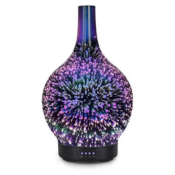 Ultrasonic Essential Oil Diffuser Glass – Electric Aromatherapy Cool Mist Diffuser with 3D Firework Light, Whisper Quiet & Auto Shut-Off for Home, Office, SPA & Yoga