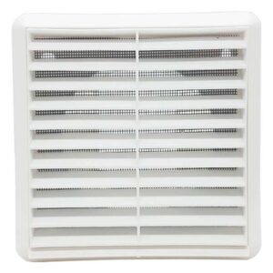 White Louvred Wall Vent Grille with Flyscreen – External Dimensions & 4-Inch Round Rear Spigot for Superior Ventilation