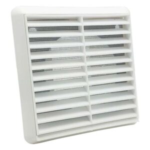 White Louvred Wall Vent Grille with Flyscreen – External Dimensions & 4-Inch Round Rear Spigot for Superior Ventilation