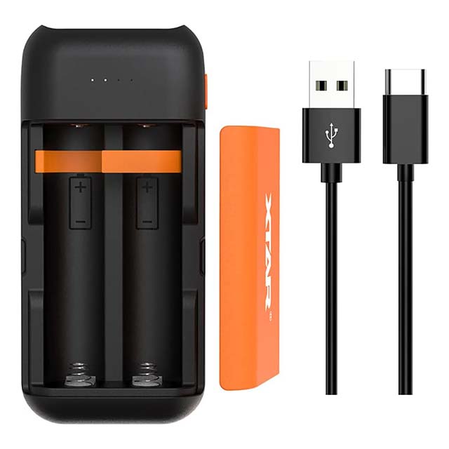 XTAR PC2 2-Bay USB C 18650 Battery Charger – Fast 2A Charging for 18650 & 21700 Batteries, Blue