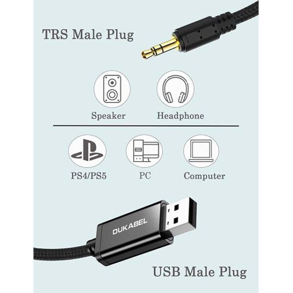 High-Speed USB to 3.5mm Aux Audio Cable for PC, PS4 & PS5 – USB2.0 to 1/8″ Jack Adapter Cord