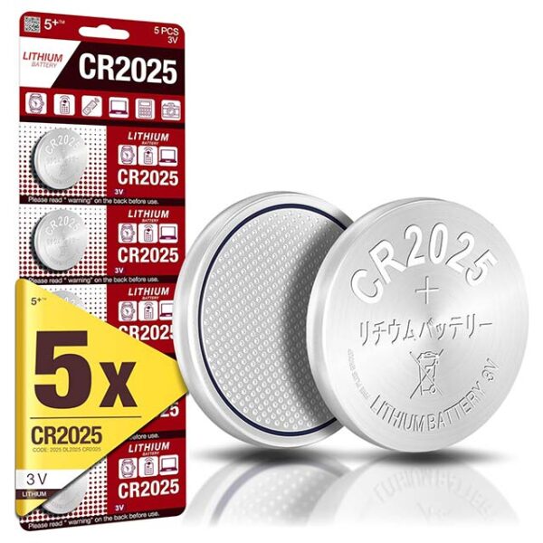 5Plus 5 PCS CR2025/DL2025 3V Lithium Coin Cell Battery – Ideal for Keyfobs, Scales, Toys, LED Lights, Wearables, Medical Devices & Car Keys