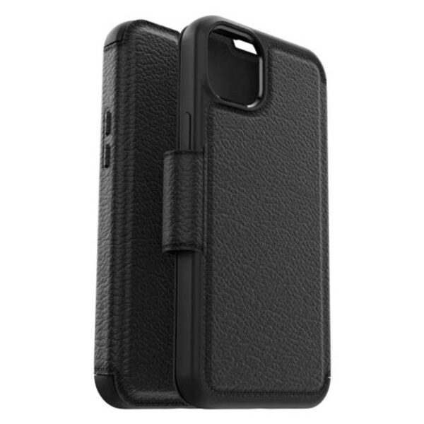 OtterBox Strada Series Premium Leather Case for iPhone 14 Plus – Shadow (Black) | Rugged Protection and Style