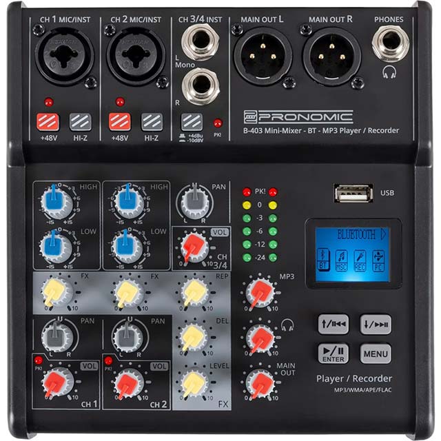 Pronomic B-403 Mini Mixer with Bluetooth & USB Recording – Compact Audio Mixer for DJs, Podcasts & Home Studio