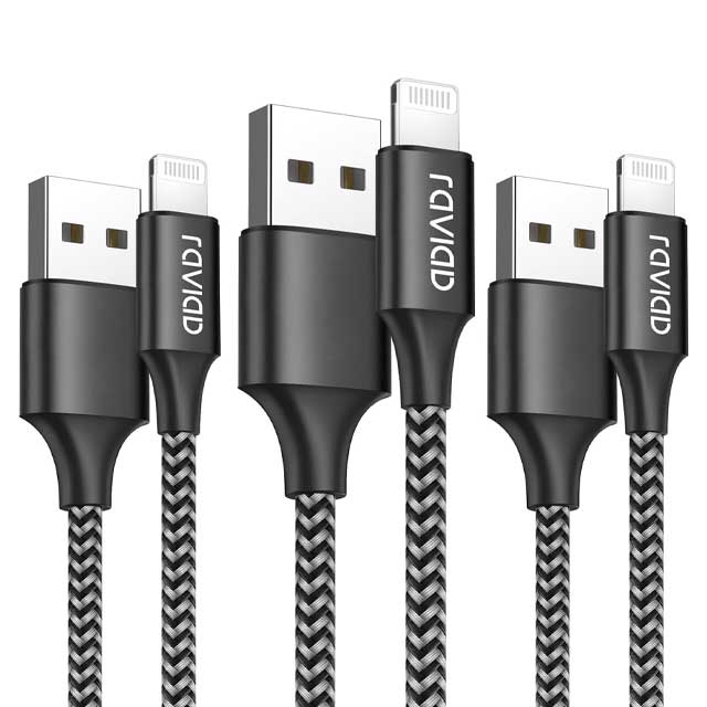 RAVIAD 6.6ft MFi Certified Lightning Cable – 3-Pack Nylon Braided USB Charging & Data Sync Cord for iPhone 13/12/11 Pro Max/XS/XR, iPad and More