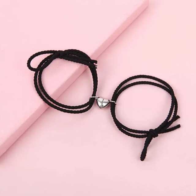 2Pcs Couple Heart Bracelet – Rope Braided Magnetic Band for Long Distance Love & Friendship Gift