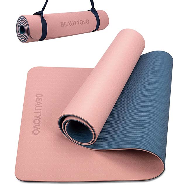 BEAUTYOVO Extra Thick 1/3 Inch TPE Yoga Mat with Strap – Double-Sided Non-Slip Professional Workout Mat for Yoga, Pilates & Floor Exercises (Unisex)