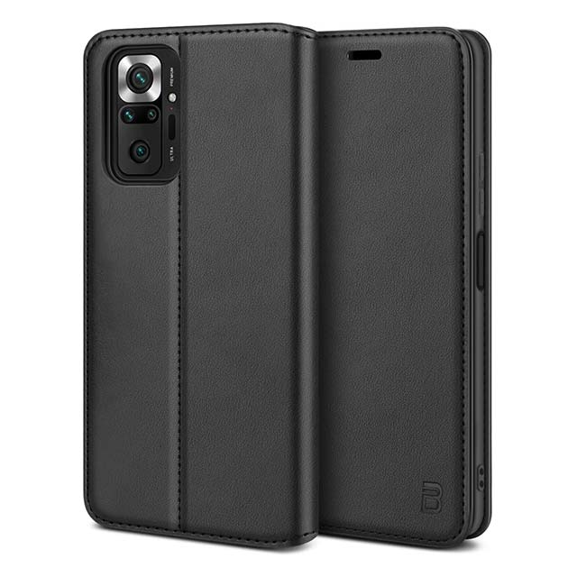 BEZ Premium PU Leather Wallet Flip Case for Redmi Note 10 Pro – Protective Card Holder, Kick Stand & Magnetic Closure Cover (Black)