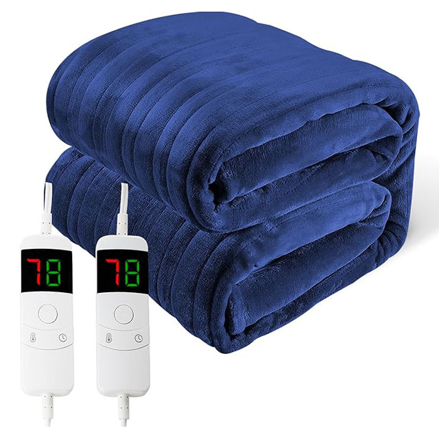 DAICO Queen Electric Heated Blanket – Fast Heating Flannel Blanket with Dual 10-Heat Controllers & Auto Shut Off (1/2/4/6/8 Hours), 84"x90", Moonlight Blue