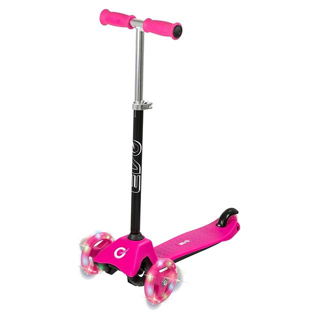 EVO Pink Light Up Mini Cruiser Scooter for Kids – Adjustable Height 3-Wheel Kick & Push Scooter (Ages 2+)