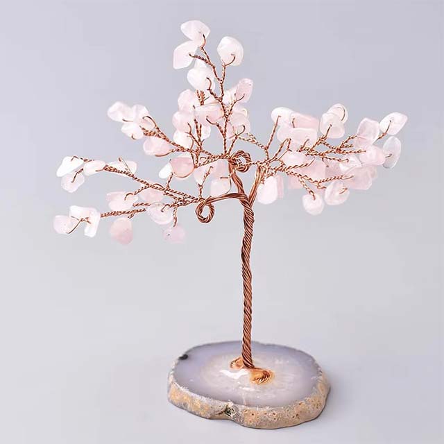 Natural Stone Lucky Money Tree – Yellow Crystal & Copper Wire Winding on Agate Base, Prosperity Wealth Gift