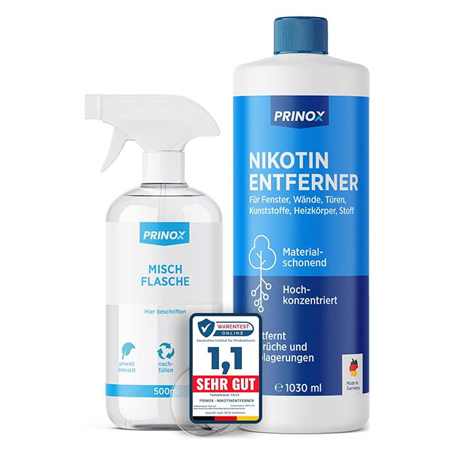 PRINOX® 1030ml Nicotine Remover Concentrate – Heavy-Duty Soot & Grease Cleaner for Windows, Walls, Doors, Radiators, Plastic & Tiles (Household & Catering)