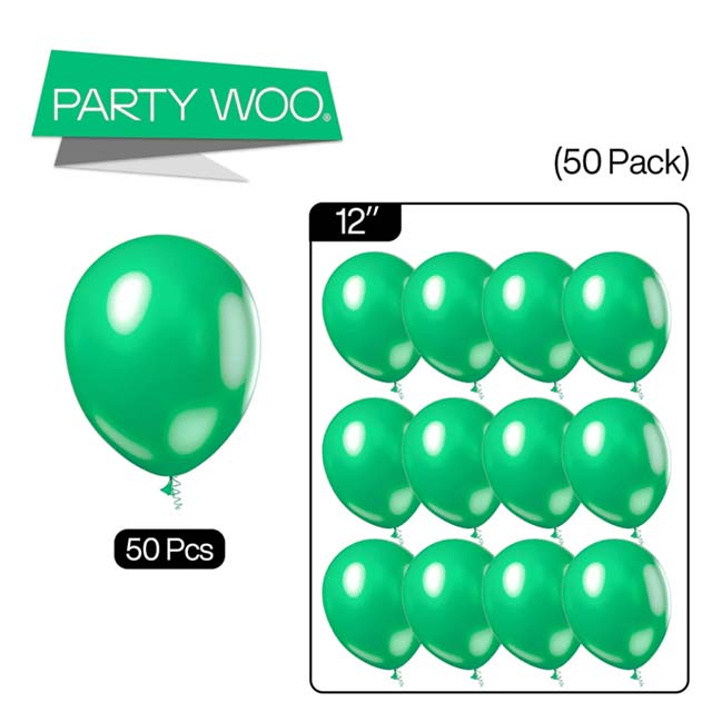 PartyWoo 50-Pcs Dark Green 12-Inch Pearl Hunter & Emerald Forest Green Helium Balloons – Premium Party Decor for Gratitude and Celebration