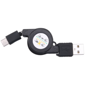 USB Type-C Retractable Charging Cable – USB 3.1 Fast Charger Cord, Compact & Tangle-Free, Black
