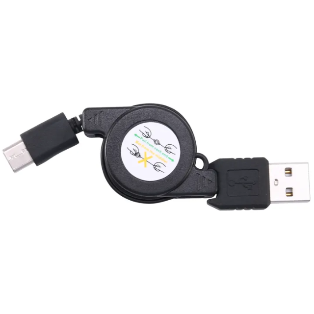 USB Type-C Retractable Charging Cable – USB 3.1 Fast Charger Cord, Compact & Tangle-Free, Black
