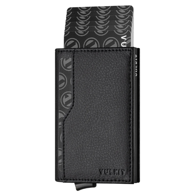 VULKIT VC205 Men's Card Holder Wallet – Slim Bifold with Double ID Window, Holds Up to 12 Cards